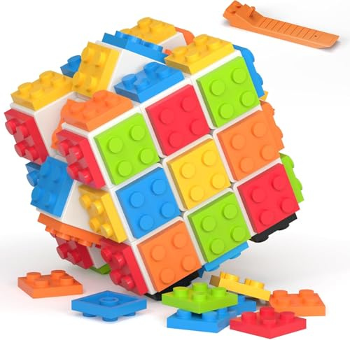 Vdealen Zauberwürfel Build-on Brick Ziegelsteine 3D Puzzle Cube 2-in-1 von 3x3 Zauberwürfel Original, Speed Cube für Anfänger und Fortgeschrittene, Geschenk für Kinder Teenager Erwachsene(Weiß)