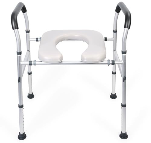 Raised Toilet Seat, Raised Toilet Seat with Handles, Anti-Slip Mats & Sweat-Absorbent Sponge Armrests, Height & Width Adjustable 400 LBS Toilet Seat Riser for Seniors Pregnant