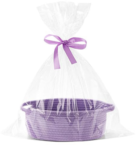 Hiseng Cesti Regalo Vuoto con Sacchetti Regalo e Nastro, Cestini Portaoggetti Intrecciato in Corda di Cotone con Manici, Cestini Regali per Natale, Matrimoni, Compleanni, Pasqua (Viola)