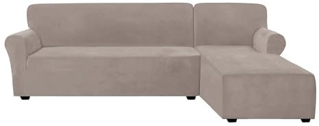 DEZYPZAM Sofabezug, Samt Sofabezug, L-Form Couchbezug, Stretch Couch Überzug, Universal Couchbezug, Sofahusse Möbelschutz, Waschbar Sofa Überwürfe (Taupe,2 Sitzer Rechts)