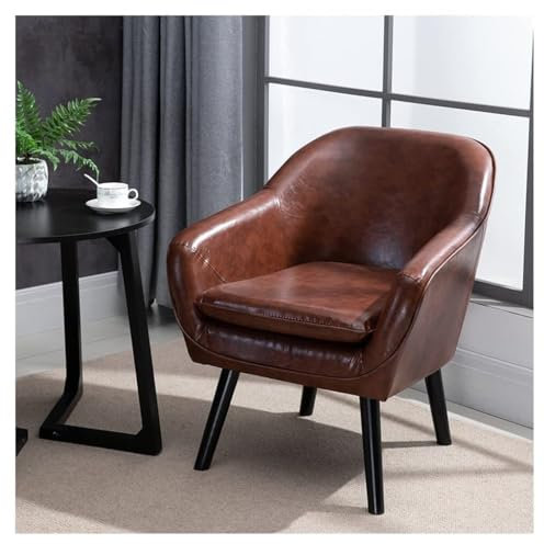 Mid Century Moderner Leder-Sessel mit Flügelrücken-Design und massiven Holzbeinen, ideal für Wohnzimmer, Schlafzimmer, Büro oder Essbereich