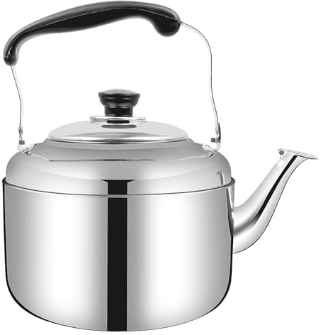 Wasserkocher Camping Pfeifkessel, 5 Liter Teekessel aus Edelstahl mit Ausgießer und coolem, faltbarem, ergonomischem Griff, Teekanne für Kaffee, Milch, Tee