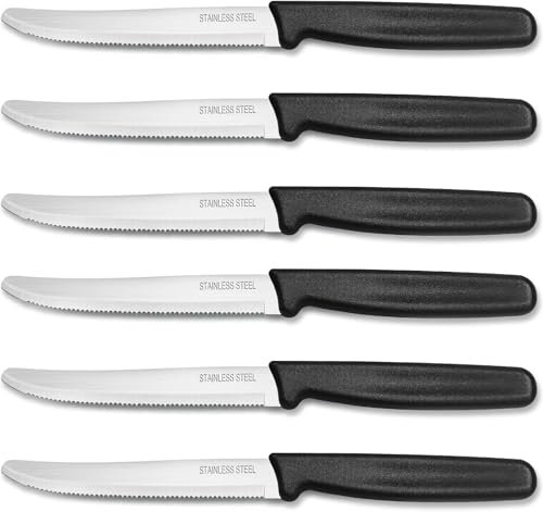 Double.S Steakmesser 6 Stück, Frühstücksmesser Edelstahl Swiss Classic Tomatenmesser mit Wellenschliff 22 cm Tafelmesser Besteck Messer Schwarz
