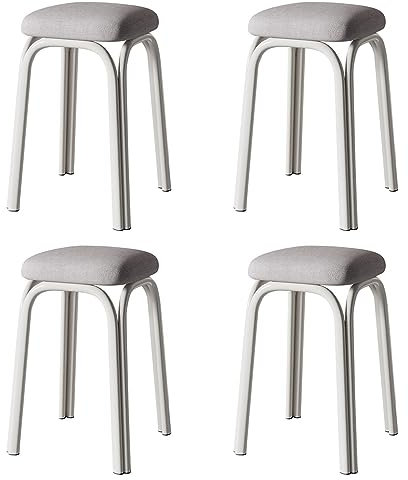 Metal Stacking Stools Set of 4 Upholstered Square Bar Stool with Non Slip Foot Mat Backless Portable Bar Stools with Metal Legs for Kitchen Bistro Office Supports Up to 250kg (Khaki)