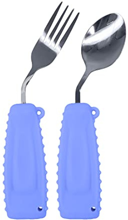 Ehucon Couverts Adaptatifs, Ensemble de Fourchette et Cuillère Incurvés Pour Personnes âgées Ou Atteintes de La Maladie de Parkinson (Violet, Main gauche)