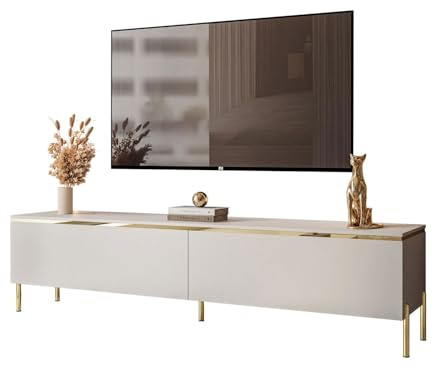 Lookway TV-Schrank Aurora Kaschmir Matt 180 cm Hängeschrank Oder Auf Füßen Gold Dekorative Leiste Mit LED-Option Modernes Wohnzimmermöbel (ohne LED Beleuchtung, Stehend-gerade Gold Chrom Beine)