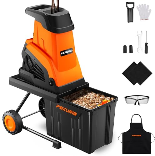 15-Amp Wood Chipper Shredder, 50L Collecting Bin, High Efficiency Electric Mulcher Shredding Machine with 25:1 Reduction Ratio, 1.8In Cutting Diameter, Large Portable Wheels for Yard Cleanup, Orange