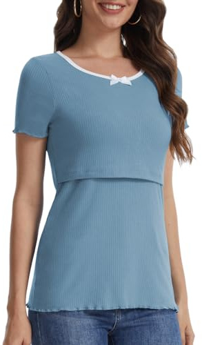 Bearsland Women Summer Short Sleeve Nursing Top Scoop Neck Nursing Shirt Breastfeeding Shirts