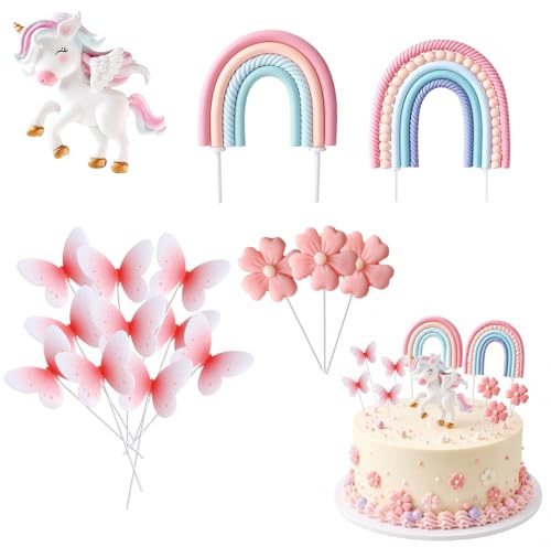 Unicorn Cake Topper, Unicorn Cake Decorations, Rainbow Cake Topper, 18-Piece Set for Baking and Party Celebrations, Vibrant Cake Decoration Kit with Assorted Designs