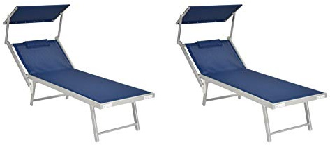 XONE Coppia Lettini Sdraio Spiaggia PRO 2 Posizioni Colore Blu + Prendisole Regolabile per Spiaggia, stabilimento balneare, Giardino, terrazzo. Dimensioni 183/190x61x38cm