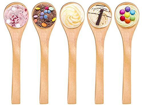 Hztyyier Cuillères en Bois Jetables pour Miel, Mini Cuillères pour Dessert, Café, Glace, 30 Pièces