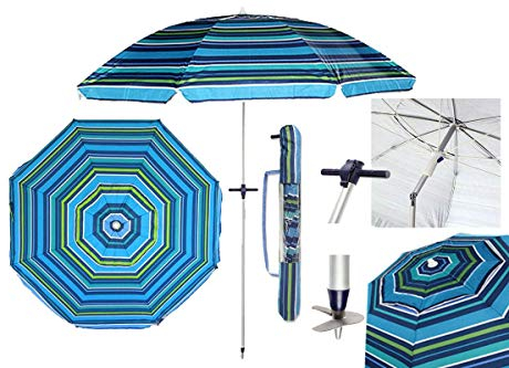 Pincho Sombrilla Playa 200 cm, Aluminio, UPF+50 bloquea 99% de Rayos UV, Punta de Aluminio Reforzado, 8 Varillas de Fibra de Vidrio, Muy Ligera 1,5 kg, Ventana Superior