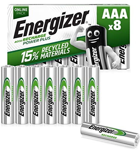 Energizer Recharge Power Plus - Batterie Ricaricabili AAA (pacco da 8) - Pile 700 mAh NiMH - pronte all'uso - potenza di lunga durata - 100% imballaggio riciclabile privo di plastica