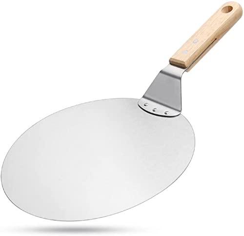 Megashopitalia Pala per Pizza in Acciaio Inox Extra-Large con Manico in Legno 30.5 cm diametro