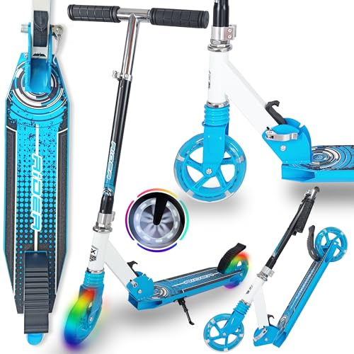 WeLLIFE |Scooter für Kinder aus Aluminium | 145 mm große LED-Leuchträder | Blauer Roller aus Aluminium | Höhenverstellbar für Kinder