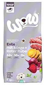 WOW Trockenfutter Senior mit Ente, 6kg I Hundetrockenfutter für ältere Hunde Aller Rassen I Beste Qualität mit viel Fleisch, Apfel & Rübe I getreidefrei & hohe Verträglichkeit