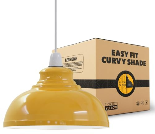 LEDSone 29cm Metal Lamp Shade, Retro Black Inner White Dome Ceiling Light Shade, Easy Fit Design, Indoor Use for Bedroom, Kitchen, Office, Living Room, Hallways, and More (Yellow 2) | Lampshades for Ceiling Lights,Replacement Lamps, Wall Lamps,Easy Fit Pendant Light Shades Ceiling for Living Room, Bedroom