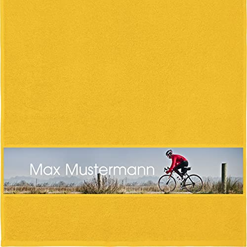 Manutextur Handtuch mit Namen - personalisiert - Motiv Radsport 5 - viele Farben & Motive - Dusch-Handtuch - gelb - Größe 50x100 cm - persönliches Geschenk mit Wunsch-Motiv und Wunsch-Name