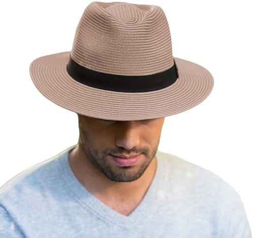 House of Ord Cape Town Pana-Mate Fedora Strohhut Damen Herren Sonnenhut mit UV Schutz 50-4 Farben in Größen S/56cm-M/58cm-L/61cm - Größe: L/XL: 61 cm Farbe: Taupe
