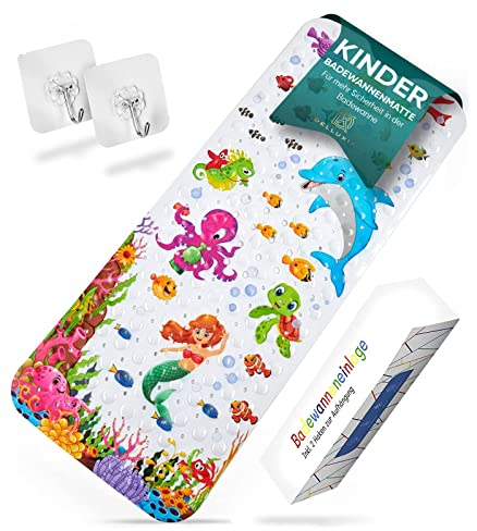 Delluxia Badewannenmatte Kinder rutschfest inkl. Aufhängung – Geruchsneutral schimmelresistent BPA frei - Badematte Kinder Antirutschmatte Badewanne Baby - Duschmatte Kinder Badewannenmatte rutschfest