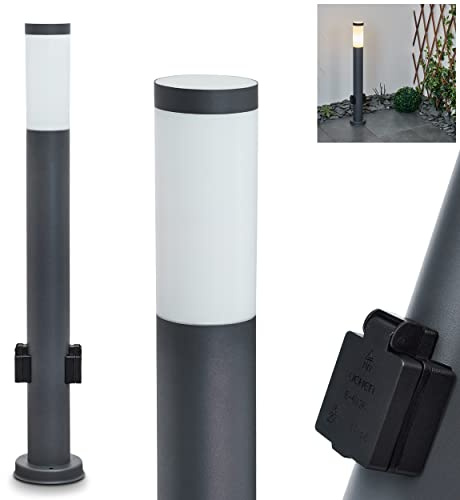HOFSTEIN Wegeleuchte Sessa, Außenwegeleuchte mit 2 Steckdosen aus Metall/Kunststoff in Anthrazit/Weiß, moderne Außenleuchte für Garten, Außenbereich, Hof, Terrasse, Höhe 80 cm, E27, IP44