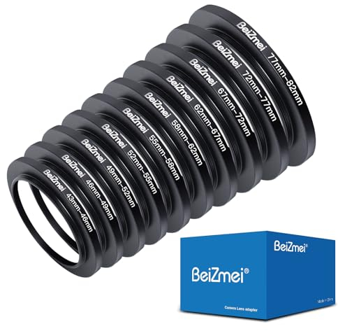 10Stück Kamera Objektiv Filter Ring,metallische Step-Up-Ring Kompatibel für 43mm Kameraobjektiv,43-46/46-49/49-52/52-55/55-58/58-62/62-67/67-72/72-77/77-82.CNC-Fertigung