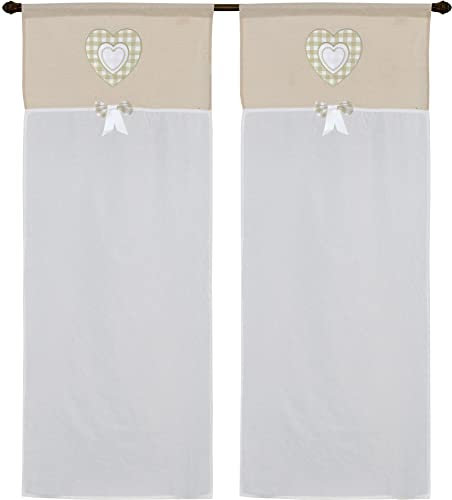 coppia di tendine a vetro da cucina a pannello con passante art MARYLAND tessutto effetto lino seta in poliestere per finestra e porta finestra in salotto cucina bagno mis 60x240cm cuore beige