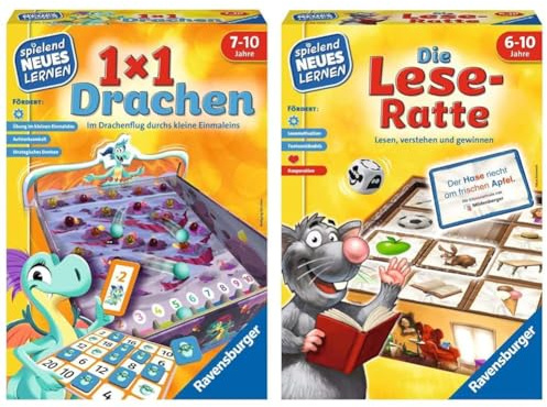 Ravensburger 24976-1x1 Drachen-Lernspiel, für Kinder von 7-10 Jahren, für 2-4 Spieler, Zahlenraum 1-100 24956 - Die Lese-Ratte - Spielen und Lernen, ab 6-10 Jahren, für 1-4 Spieler