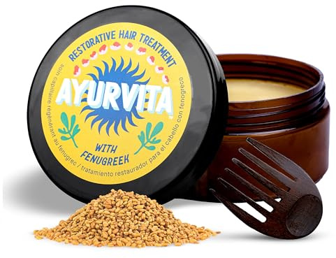 Ayurvita Hårbehandling - bockhornsklöver restaurerande djupkonditionering - intensivt närande och fuktgivande för män och kvinnor - bästa hårtillväxt och yurvedisk hårvård för skadat hår - 6,7 oz