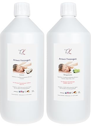 2x1L Aroma Massageöl Kokos & Bergamotte - für Massage, Physiotherapie, Wellness, Sport etc. in Pharma Qualität