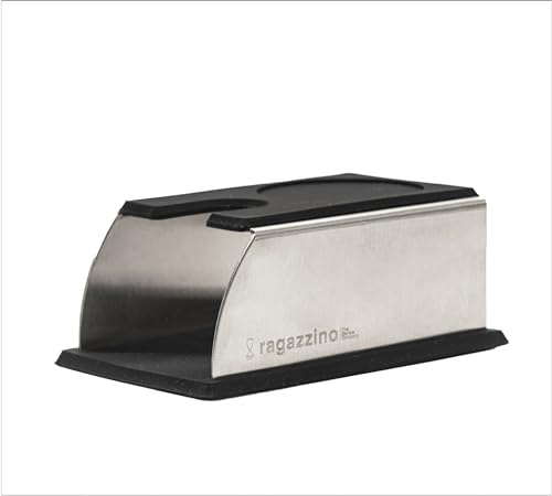 ragazzino The Barista Company Barista Station | Tamperstation für Espresso Siebträgermaschine | Andrückstation aus gebürstetem Edelstahl und Silikonuntermatte