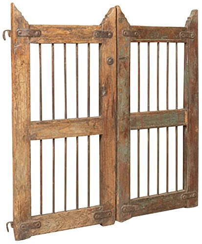Biscottini Holzgitter für den Außenbereich 97,5 x 4,5 x 93,5 cm | Gartentor mit Doppeltür | Gartentor im Vintage restauriert