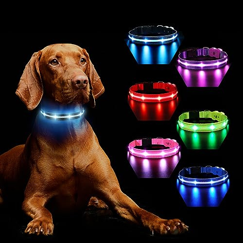 MASBRILL Hundehalsband Leuchtend Aufladbar, Hund 7 RGB Farbwechsel mit 8 Leuchtmodi, Verstellbare LED HundeHalsband Wasserdicht für Kleine Mittlere Große Hunde Leuchtendes Halsband, Schwarz L