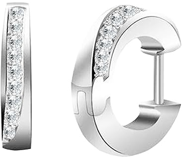 LÖB Creolen 925 Silber mit Zirkonia Glitzer Strass Steinen Weiß 14mm Ohrringe Klein Rund Damen Kinder Mädchen