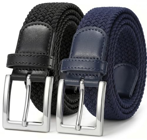 JasGood 2 Stück Geflochtener Elastischer Gürtel für Damen Herren, Unisex Stoffgürtel Stretchgürtel Dehnbarer Gürtel für Jeans Hosen