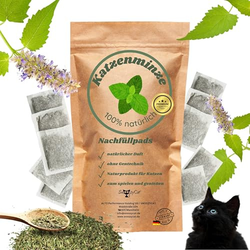 Cuscinetti di ricarica per erba gatta – 10 pezzi – 100% erbe naturali da riempire per giocattoli per gatti, cuscini fai da te e tiragraffi – fatti a mano in Germania