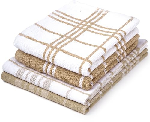 Encasa XO Jeux de Cuisine et Jeux de Cuisine Beige Non Terry + Terry Toallas de Felpa de algodón hautement absorbantes | 70x45 cm | Multiusos Para Lavar platos y limpiar Lot de 4