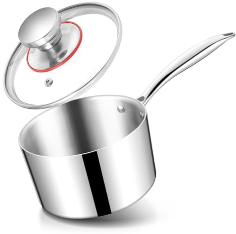 HaWare Stainless Steel Saucepan, 16cm Tri-Ply Milk Pan with Lid, 2L Small Induction Cookware Pot for Cooking Boiling Stewing, Suit for All Kitchen Stove Top, Healthy & Heavy Duty-2QT