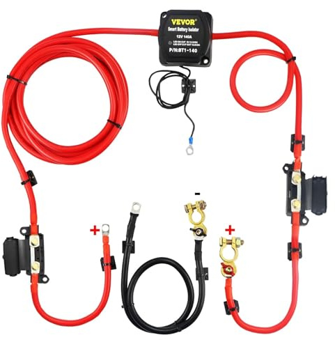 VEVOR Relé Sensible al Voltaje de 12 V 140 A Relé de Carga Dividida Cable de Batería Rojo de 6 m Sensible de Voltaje Plástico de Nailon Kit de Cargador Dividido con Accesorios Completos