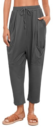 Famulily Damen Oversized Harem Hosen Kordelzug Stretch Cropped Hosen Casual Hosen mit Taschen S-XXL