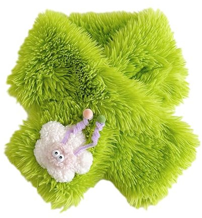 Itkcozcg Warmer Schal, Cartoon-Plüsch-Schal, modischer und leichter Schal, stilvoller Kinderschal, weicher, bequemer Schal, Winter-Accessoire für Kinder, Grün, 90*16cm