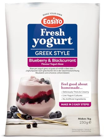 Easiyo Greek Style Blueberry & Blackcurrant Flavoured Yogurt Mix Sachet 230g For Use With EasiYo Yogurt Makers