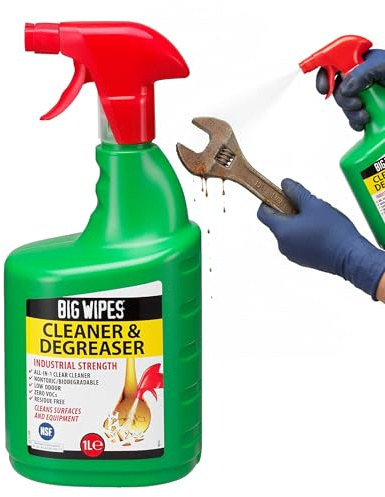 Big Wipes Cleaner & Degreaser Spray – Multipurpose Cleaner Spray & Degreaser Kitchen Heavy Duty Formula – NSF Safety Approved, Industrial Surface Cleaner Removes Grease, Oil, Dirt & Grime - 1L