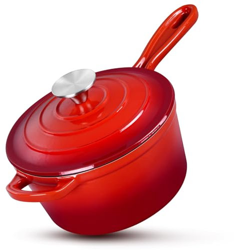 HaSteeL Cacerola de hierro fundido de 1 cuarto de galón, mini horno holandés esmaltado con tapa, sartén antiadherente pequeña para leche, salsa de tomate para pasta, mantequilla, desayuno, sopa, apto
