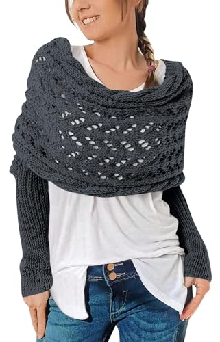 Multifunktionaler Damen-Schal mit Ärmeln - gestrickter Boho-Pashmina-Wrap-Sweater für Winter