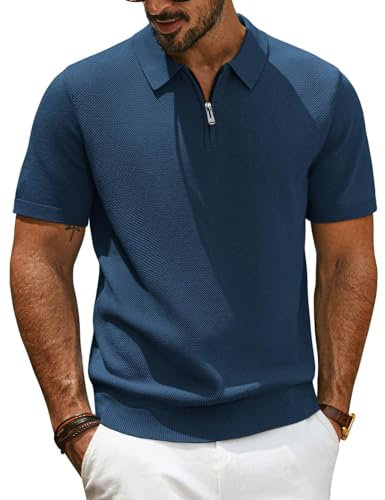 PJ PAUL JONES Polo Shirts for Men UK T Shirt Short Sleeve Golf Polo 1/4 Zip Navy Blue XL