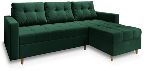 Masseno Ecksofa Milo L mit Schlaffunktion L-Form, Sofa mit Bettkasten, Wohnzimmersofa, Couch, Soffa, Bettsofa, Couchgarnitur- Grün, Kronos 19