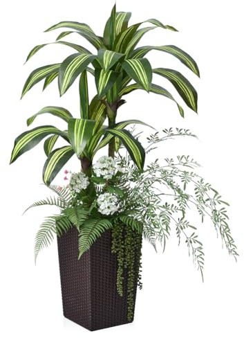 VeriNatural Künstliche Pflanze Drachenbaum 120 cm – Kunstpflanzen wie echt mit 6 Mini Pflanzen & UV Schutz – Große Plastikpflanze Künstlich mit Braun Topf Deko Wohnzimmer Büro Innen & Auße, VN151