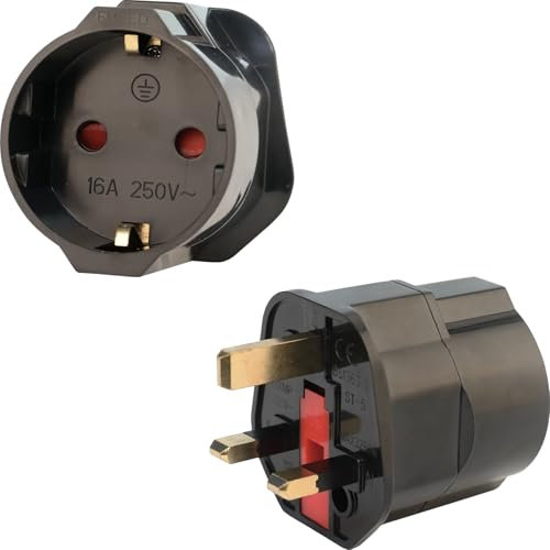 2 Pack European to UK Plug Adaptor, EU to UK Plug Adapter 2 Pin To 3 Pin Plug Adapter, European to UK Plug Adapter, Type C/E/F Europe Germany France Spain to British Adapter Type G, Black