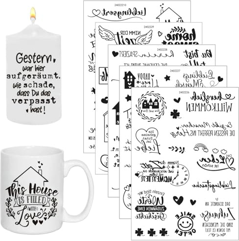 Adesivi da Strofinare, 5 Fogli di Adesivi Trasferibili, Decorazione per Compleanno, Matrimonio, Casa, Pellicola per Mobili, Vetro, Legno, Album Fotografici, Decorazioni Fai Da Te, Estetica Adesiva